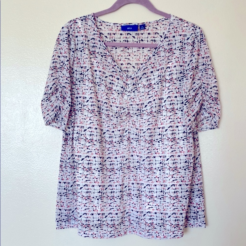 Apt. 9 Black and White Ruched Puff Sleeve Blouse
